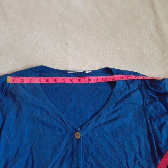 Susan Graver Women's Size 1X Blue Linen Blend Tiered Button Front Midi Dress - Picture 10 of 13